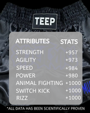 The attributes you will possess once you wear the Teep Muay Thai Random Muay Thai Syndrome shorts. Your strength, agility, speed, power, animal fighting, switch kick and rizz will all go up.